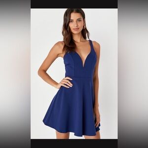NWT Lulus Love Galore Navy Blue Strappy Sleeveless Skater Dress
